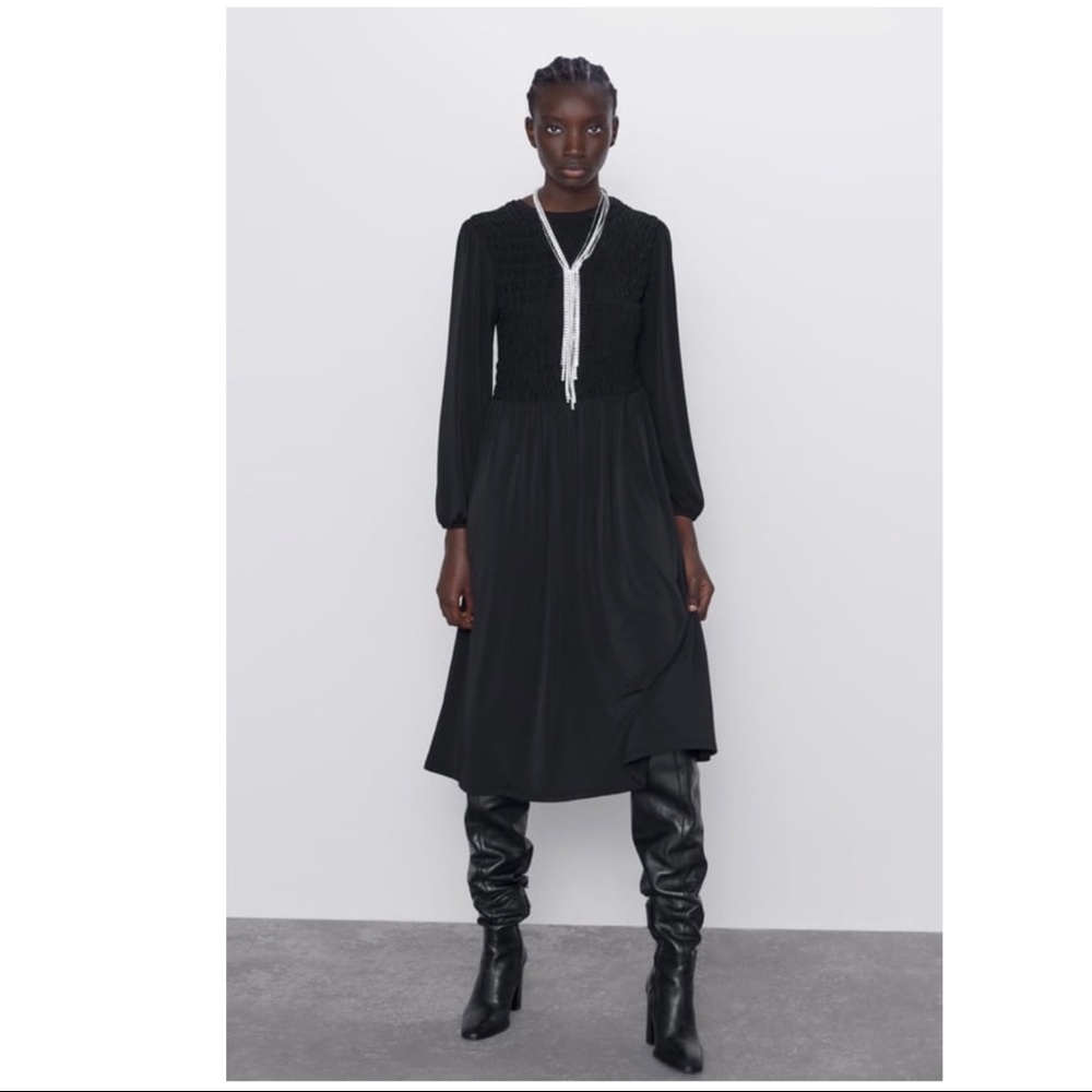 Zara Elasticized Black Dress